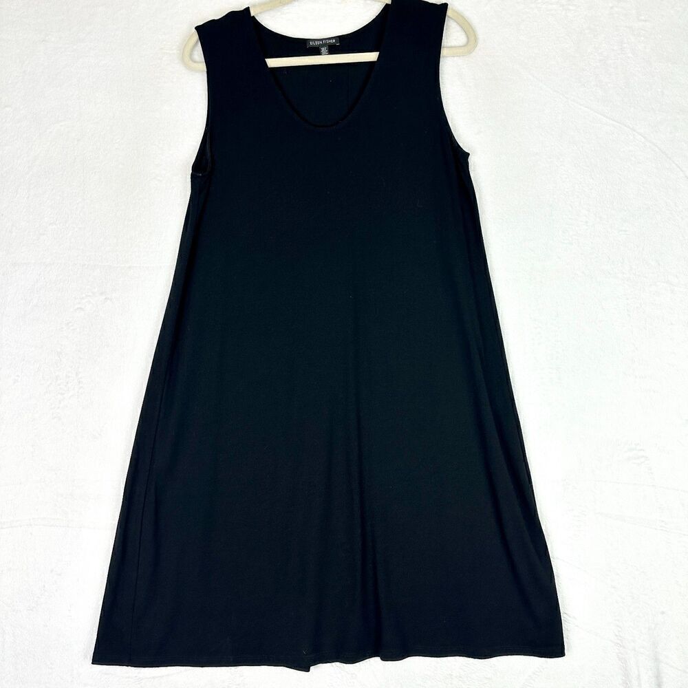 Eileen Fisher Jersey Knit Tank Dress Size Medium Black Minimalist Basic Stretch